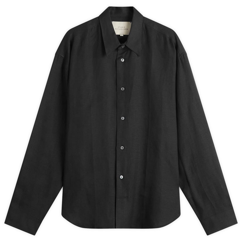 Skjorte Studio Nicholson Studio Nicholson Linen Shirt, Size Large Sort | RAFESNM-1402-DKN
