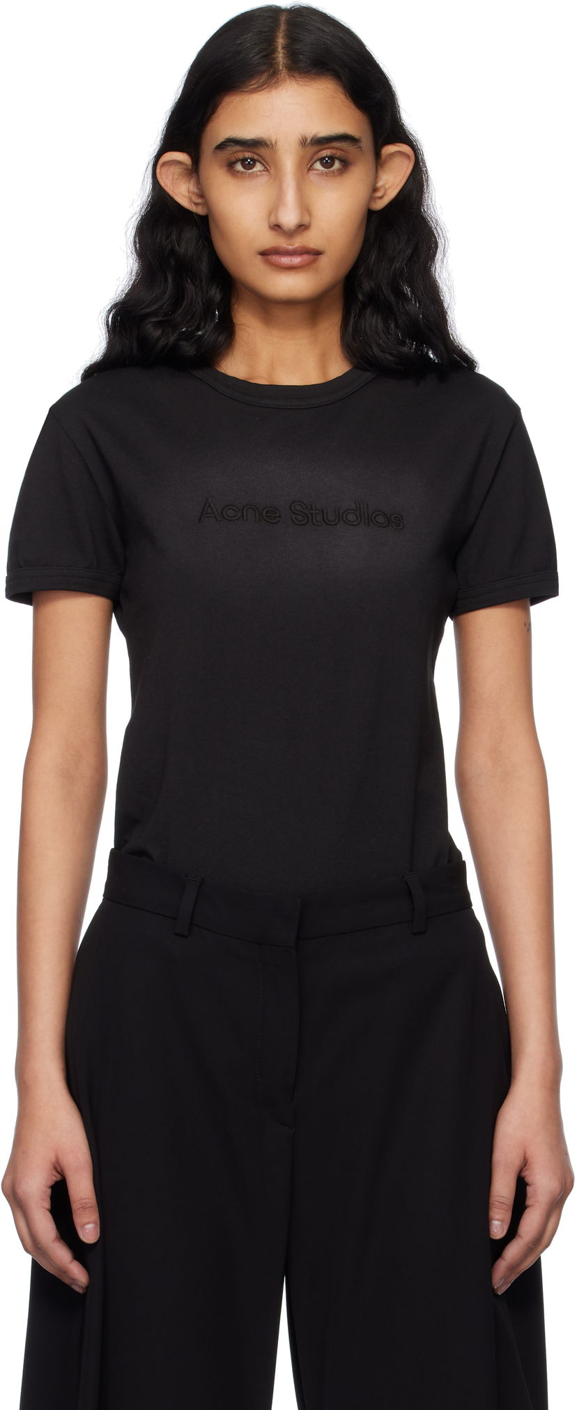 T-shirt Acne Studios Acne Studios Fitted T-Shirt With Logo Sort | AL0457-