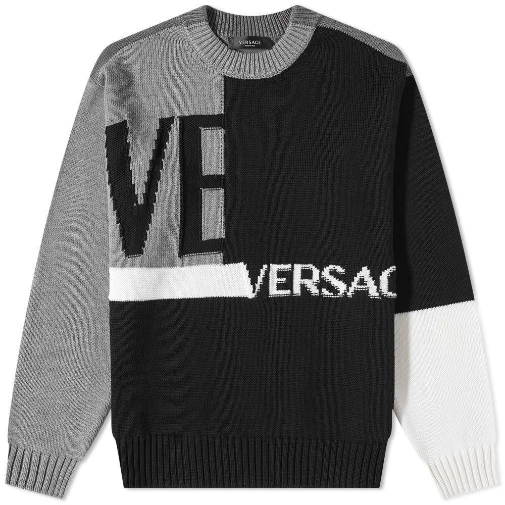 Sweater Versace Versace Patchwork Logo Crew Knit Sweater Grå | 1005715-1A04088-2B070, 0