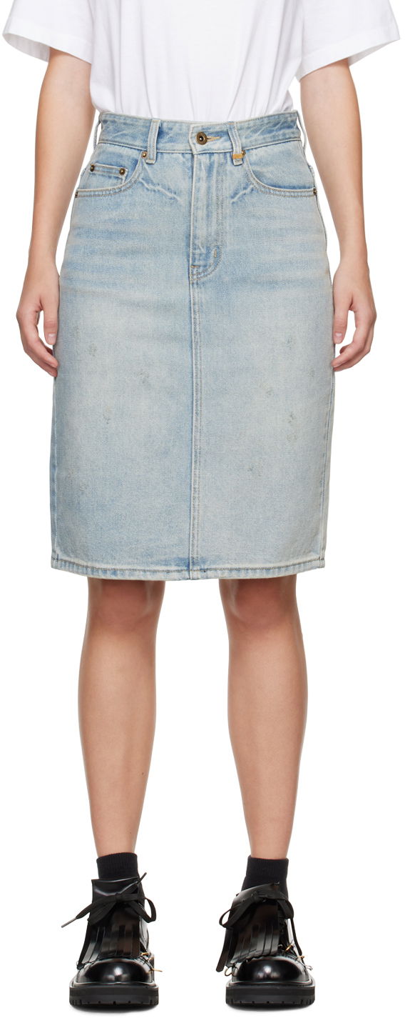 Nederdel We11done Washed Denim Midi Skirt Blå | WD-DS2-24-372-W-SK