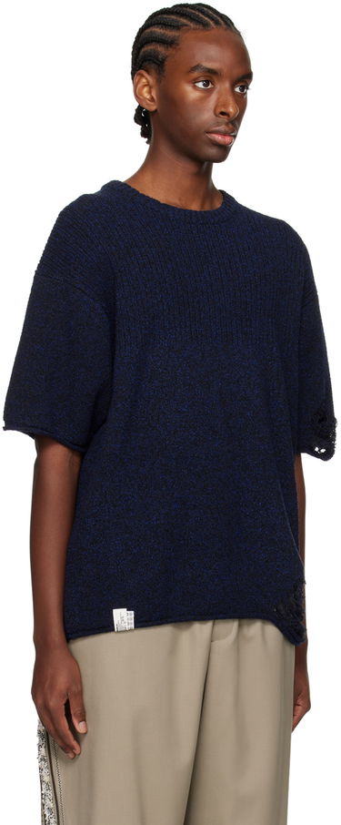 Jersey ADER ERROR Distressed Knit T-Shirt Mørkeblå | BN01SSKT0501BK, 1