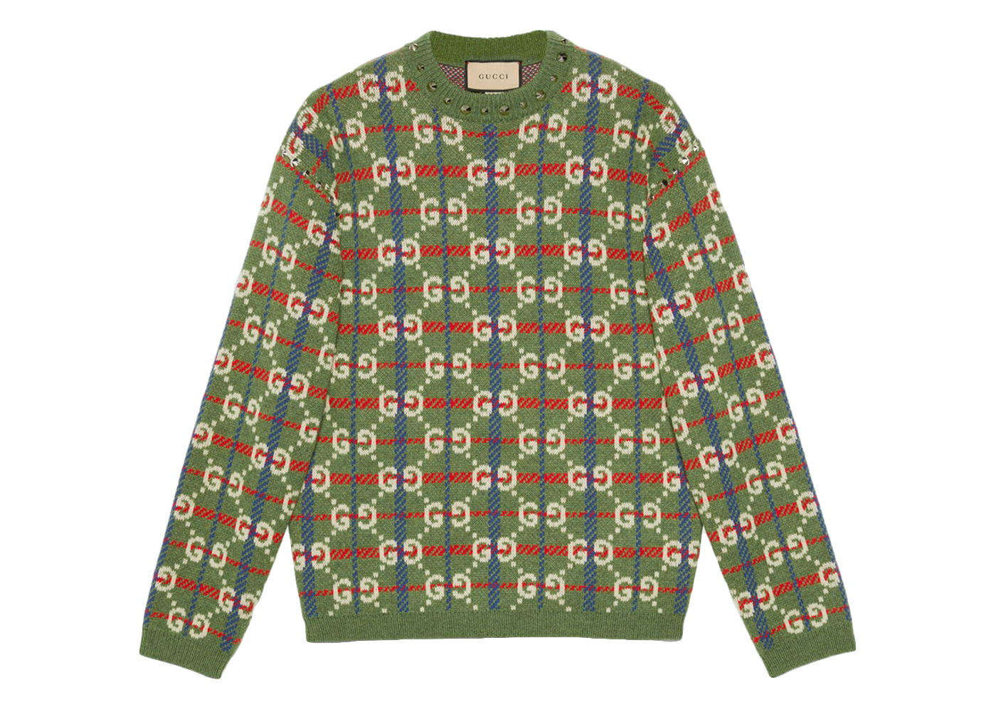 Sweater Gucci GG Check Knit Wool Sweater Grøn | 713571 XKCOZ 3465, 0