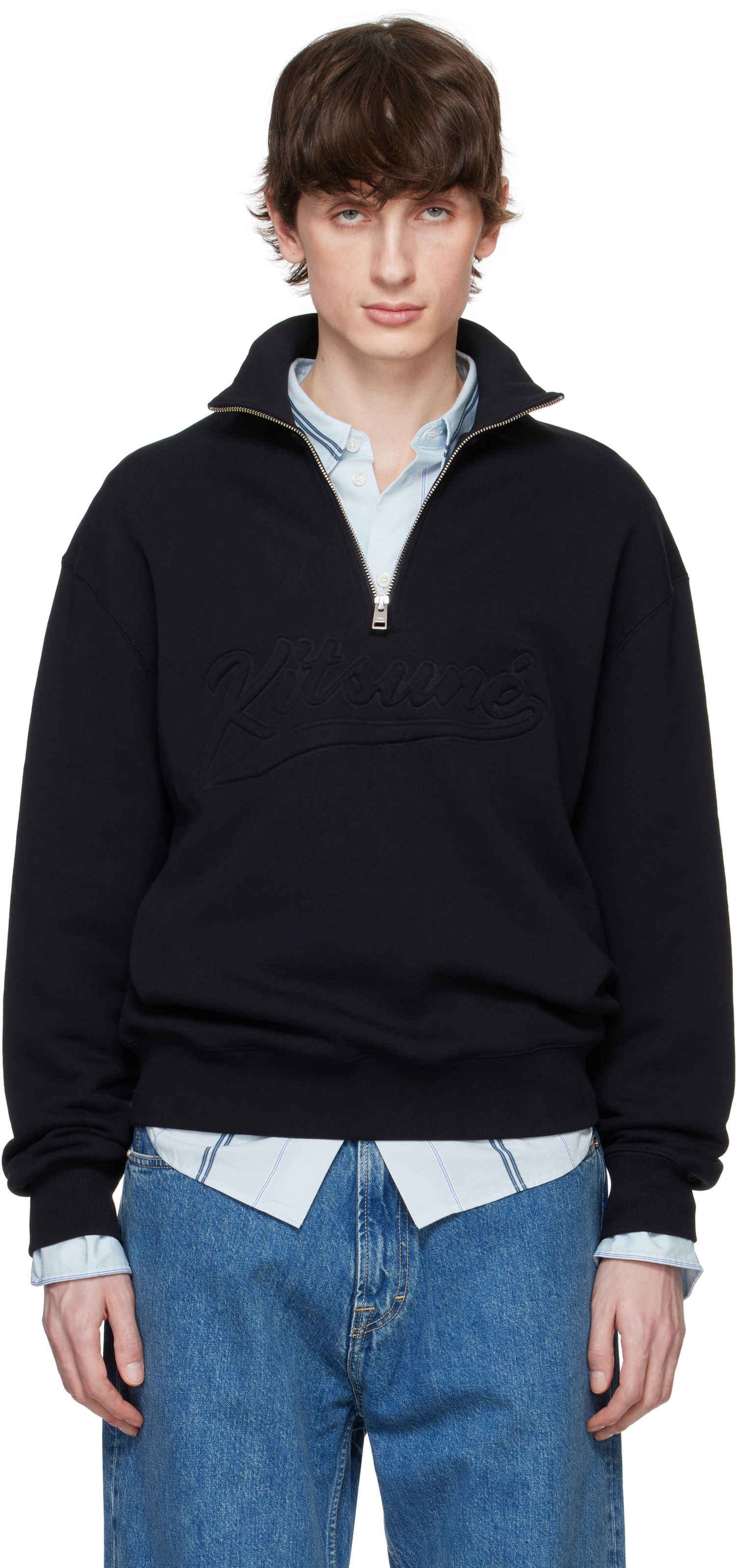 Sweatshirt MAISON KITSUNÉ Maison Kitsuné Varsity Half Zip Sweater Sort | OM00302KM0321, 0