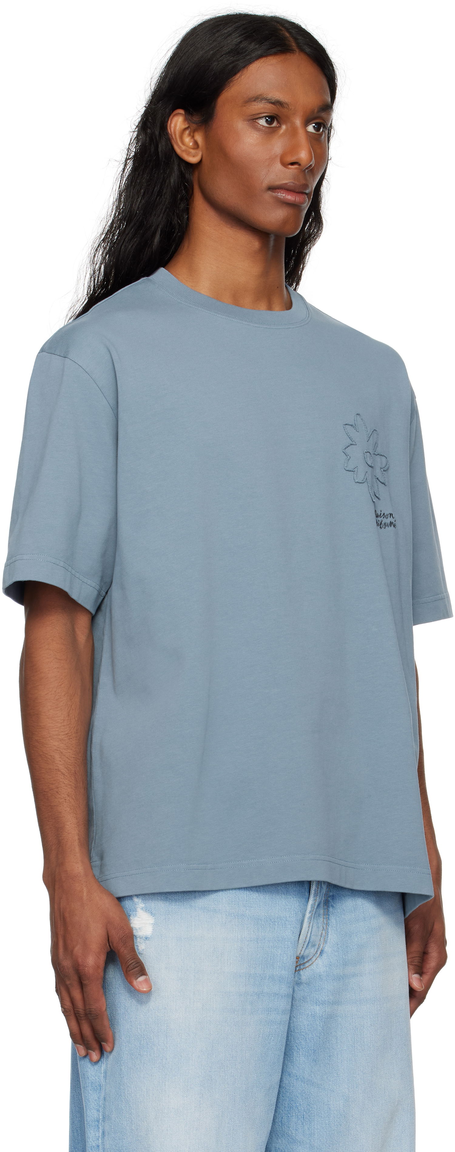 T-shirt MAISON KITSUNÉ Maison Kitsuné Crafted Daisy Oversize T-Shirt Blå | OM00124KJ7020, 1