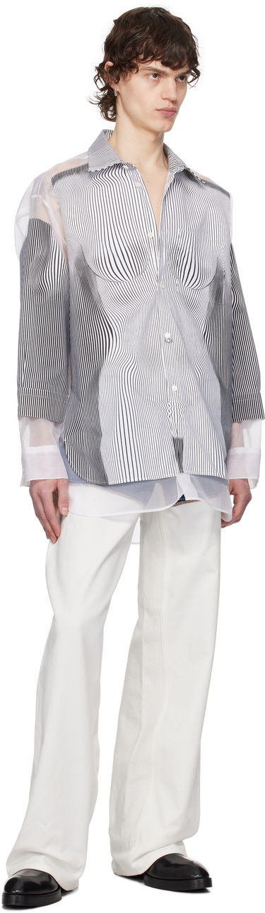 Skjorte Jean Paul Gaultier Jean Paul Gaultier Pinstripe Body Morphing Shirt Hvid | 25/33-F-CH080I-C566-0001, 3
