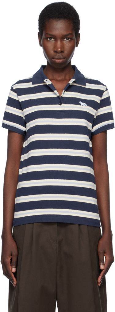 Polo skjorte MAISON KITSUNÉ Kitsuné Baby Fox Patch Stripe Polo Mørkeblå | OW00205KJ7010, 0