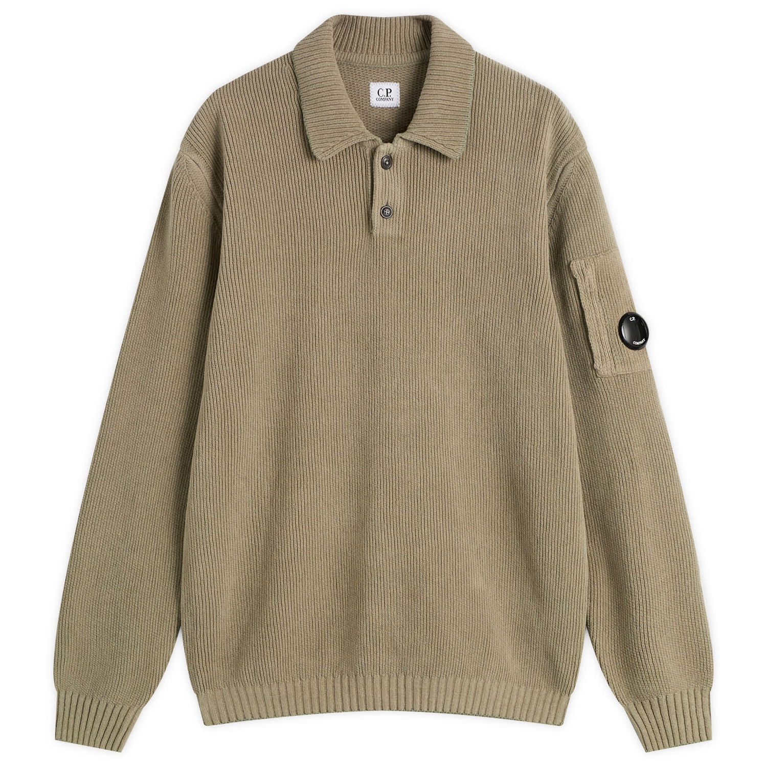 Polo skjorte C.P. Company C.P. Company Men's Chenille Ribbed Knit Polo Shirt Grøn | 19CMKN021A-005558G-356, 0