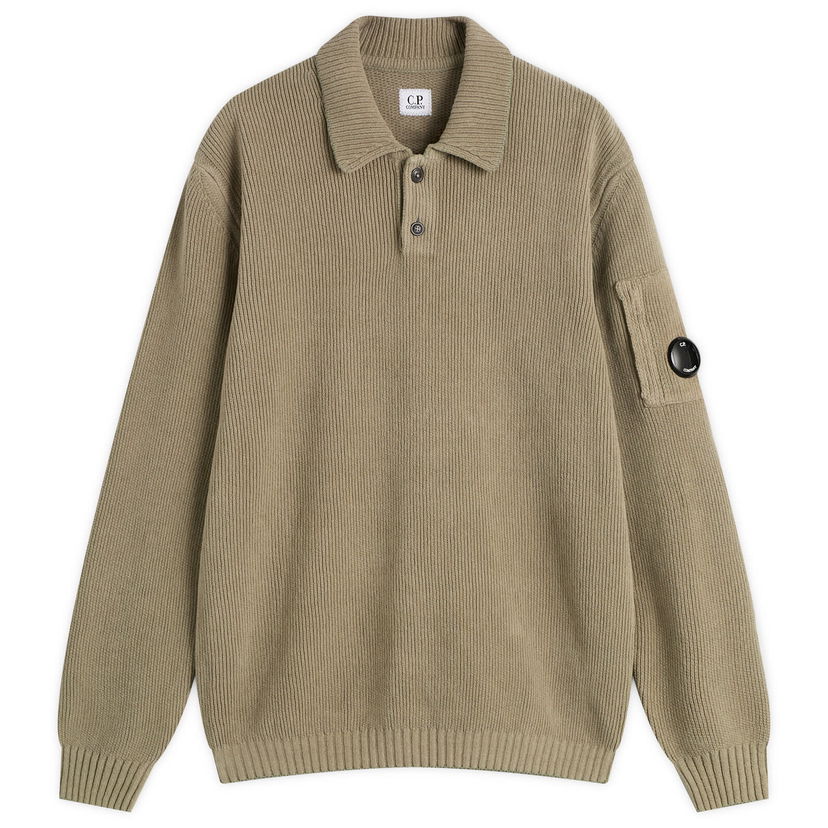 Polo skjorte C.P. Company C.P. Company Men's Chenille Ribbed Knit Polo Shirt Grøn | 19CMKN021A-005558G-356