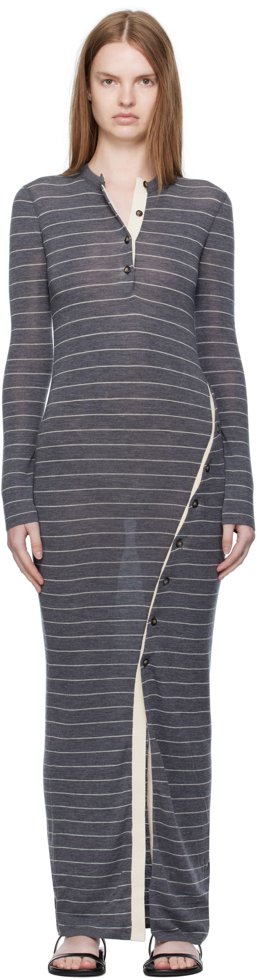 Kjole Nanushka Nanushka Dakoa Striped Terry Merino Maxi Dress Grå | NW25PFDR03994