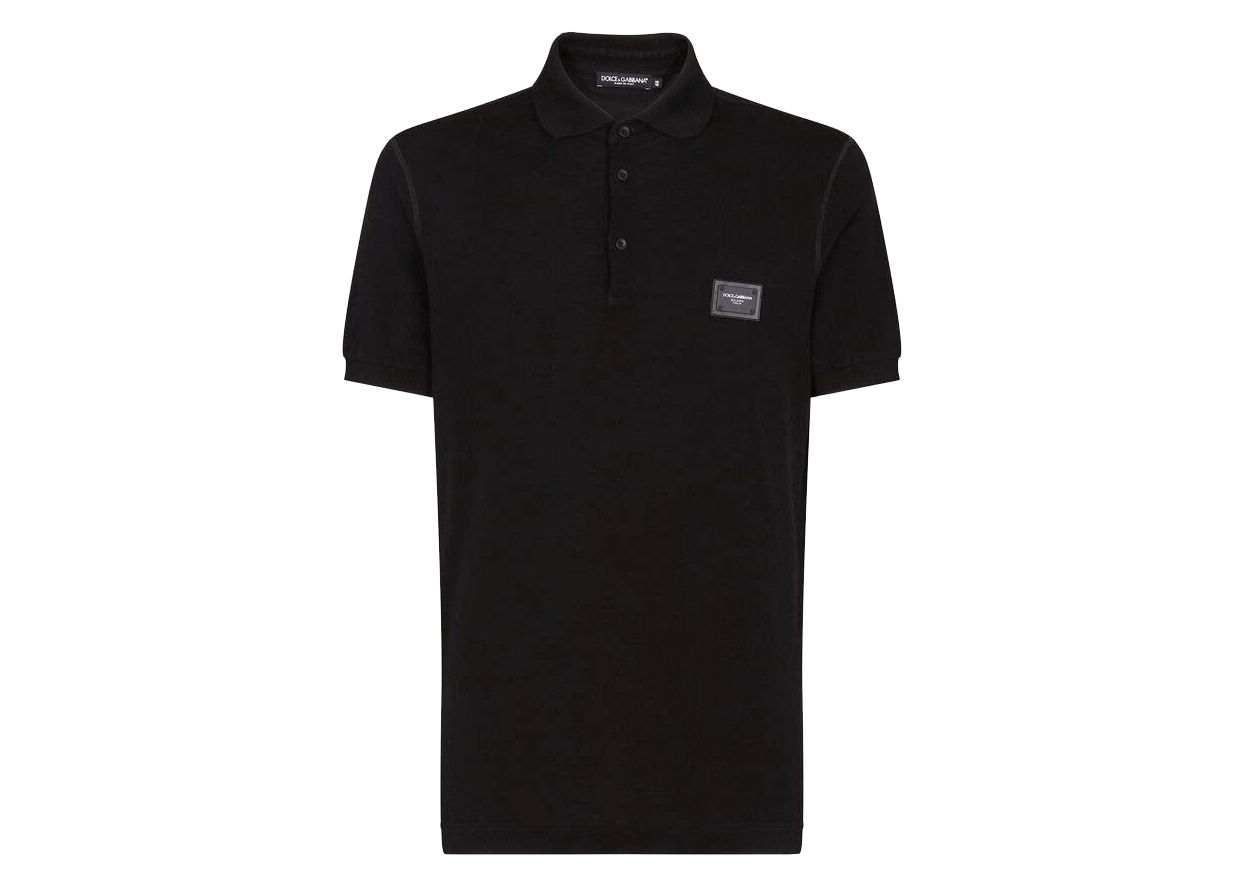 Polo skjorte Dolce & Gabbana Cotton Pique Branded Plate Polo Shirt Black Sort | G8KK1TFU7ENN0000, 0