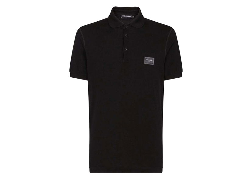 Polo skjorte Dolce & Gabbana Cotton Pique Branded Plate Polo Shirt Black Sort | G8KK1TFU7ENN0000