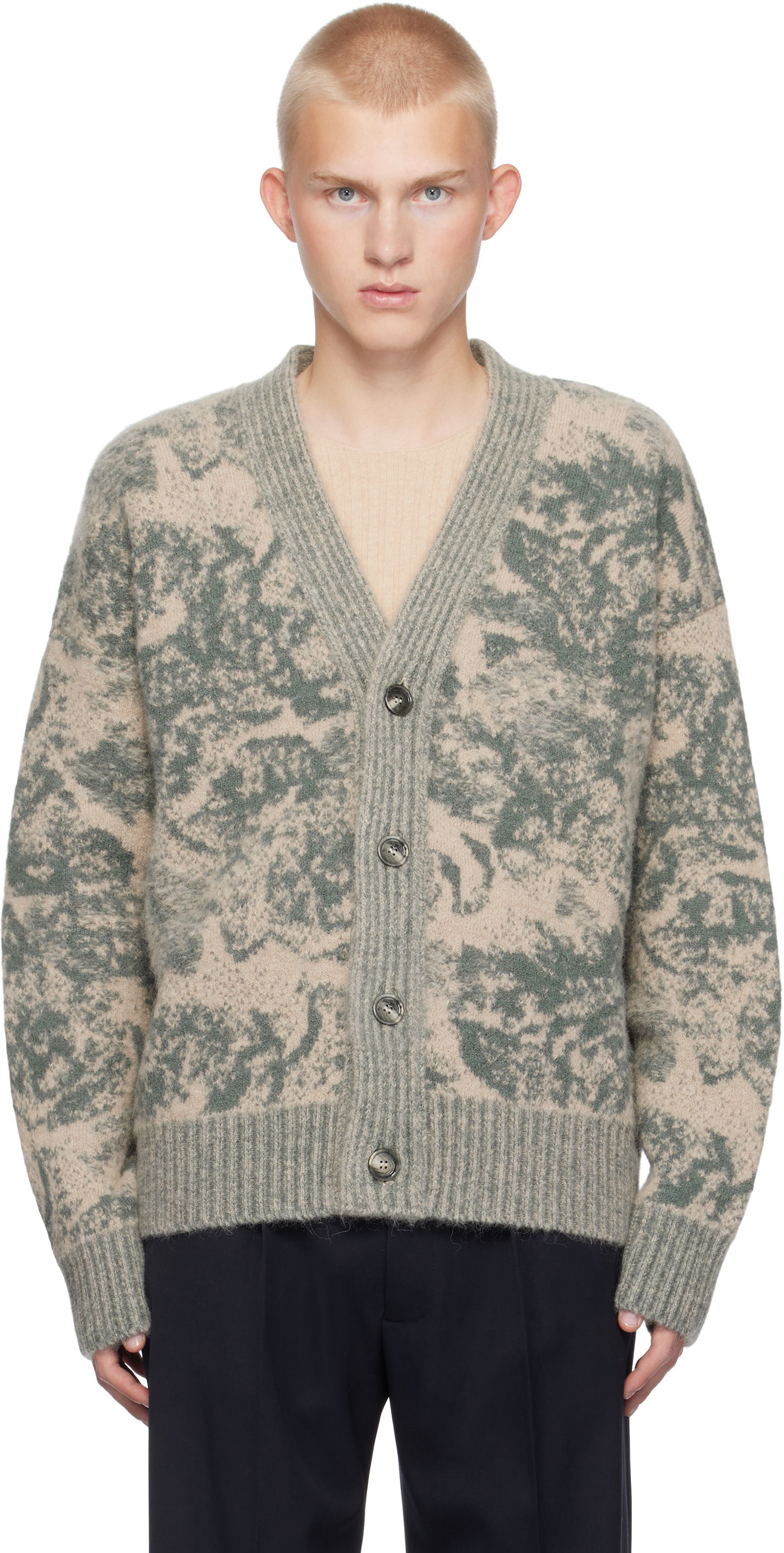 Sweater AMI Alpaca Mohair Jacquard Cardigan Grøn | UKC048.KN0060, 0