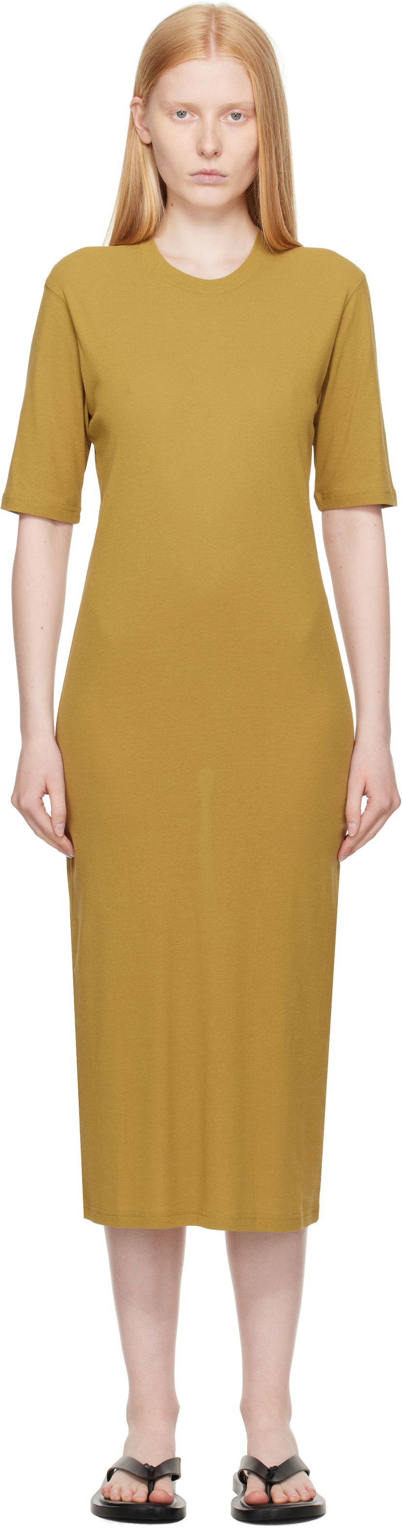 Kjole AMI AMI Paris Cotton Short Sleeve Maxi Dress Gul | FDR271.JE0101