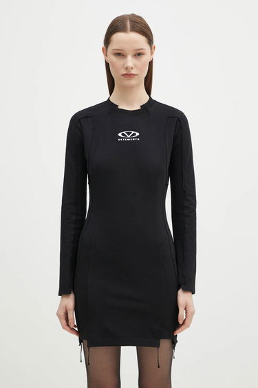 Kjole VETEMENTS VETEMENTS Oval Logo Cut-Up Mini Dress Sort | WA66DR610BW, 0
