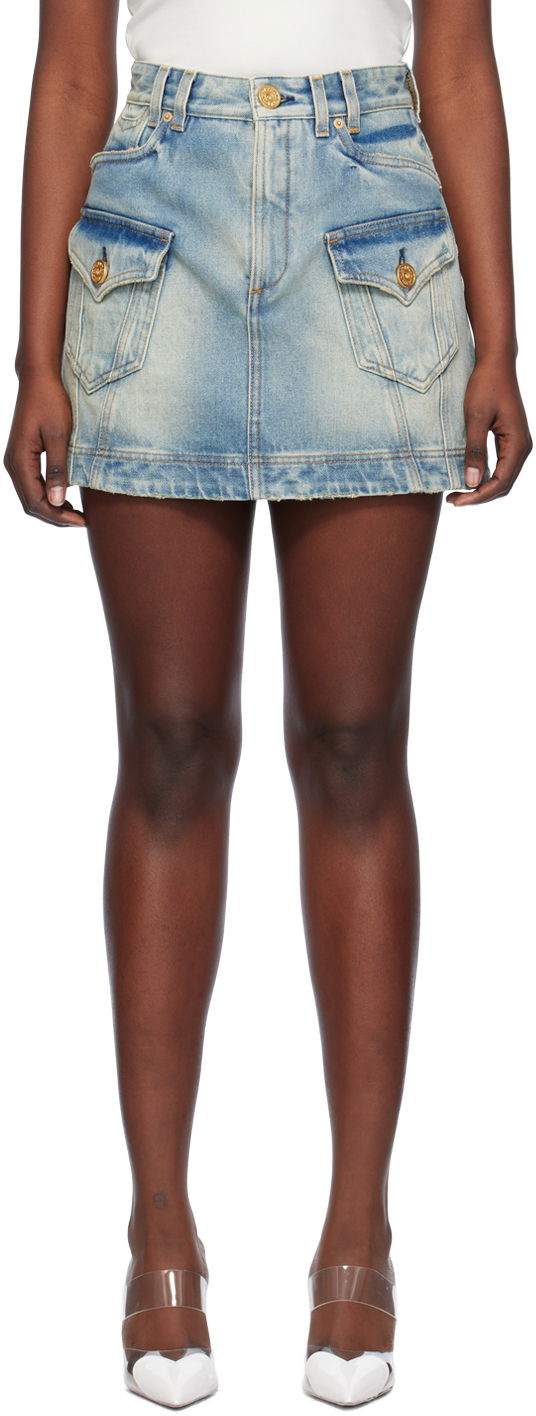 Nederdel Balmain Western Denim Miniskirt Blå | CF1LA352DE04, 0