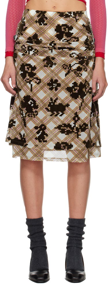 Nederdel Chopova Lowena Sonicscape Pixelated Plaid Ruched Mesh Knee Midi Skirt Flerfarvet | 3278, 0