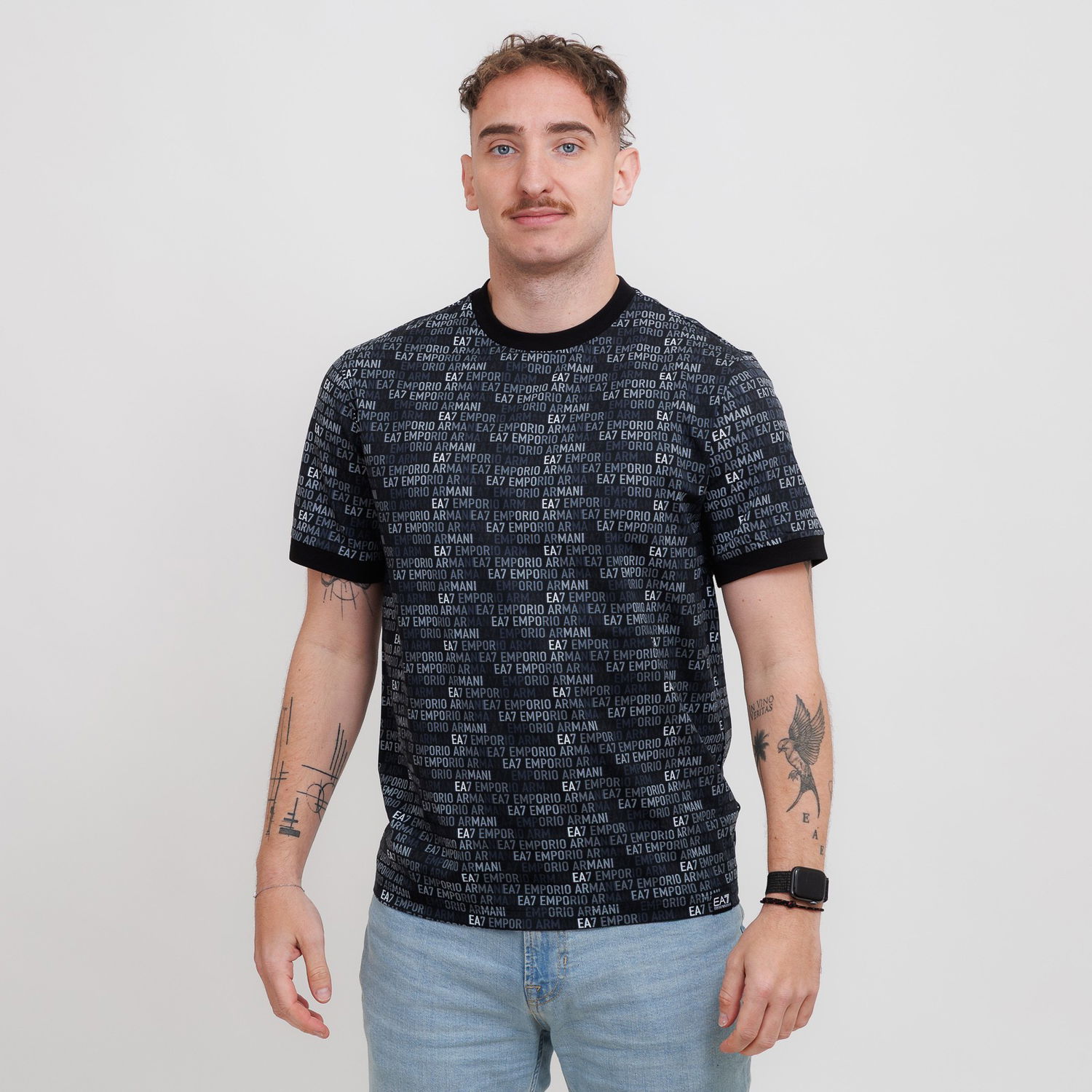 T-shirt Emporio Armani EA7 Emporio Armani All-Over Logo Print T-Shirt Sort | 7M000208-AF12874-UC001, 0