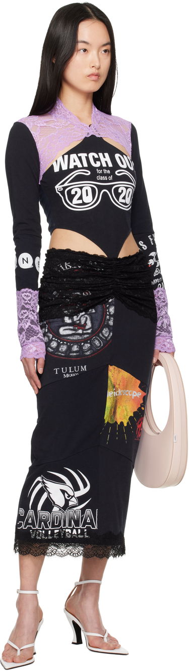 Kjole Marine Serre Marine Serre Regenerated T-Shirt & Lace Midi Dress Sort | WDR354A UJER0003, 3