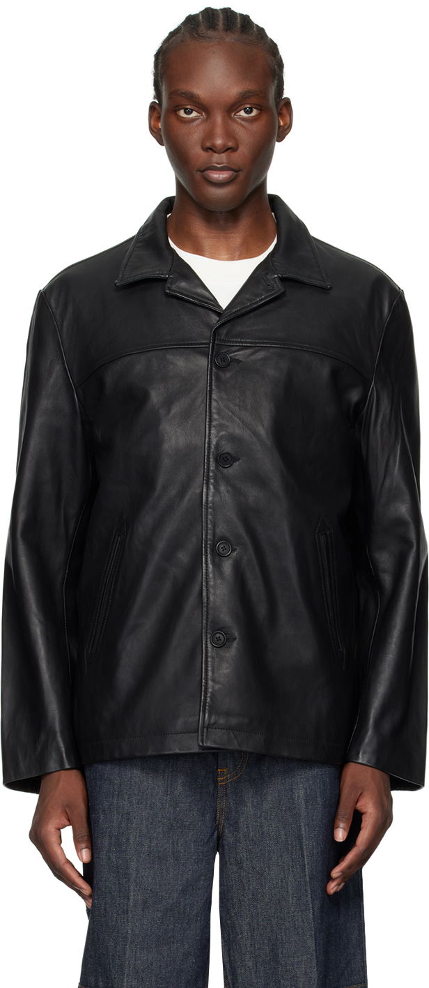 Jakke Nudie Jeans Black Ferry Leather Jacket Sort | 160911