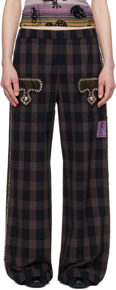 Bukser Chopova Lowena Chopova Lowena Annex Plaid Trousers with Mushroom Appliqué Sort | 4099, 0