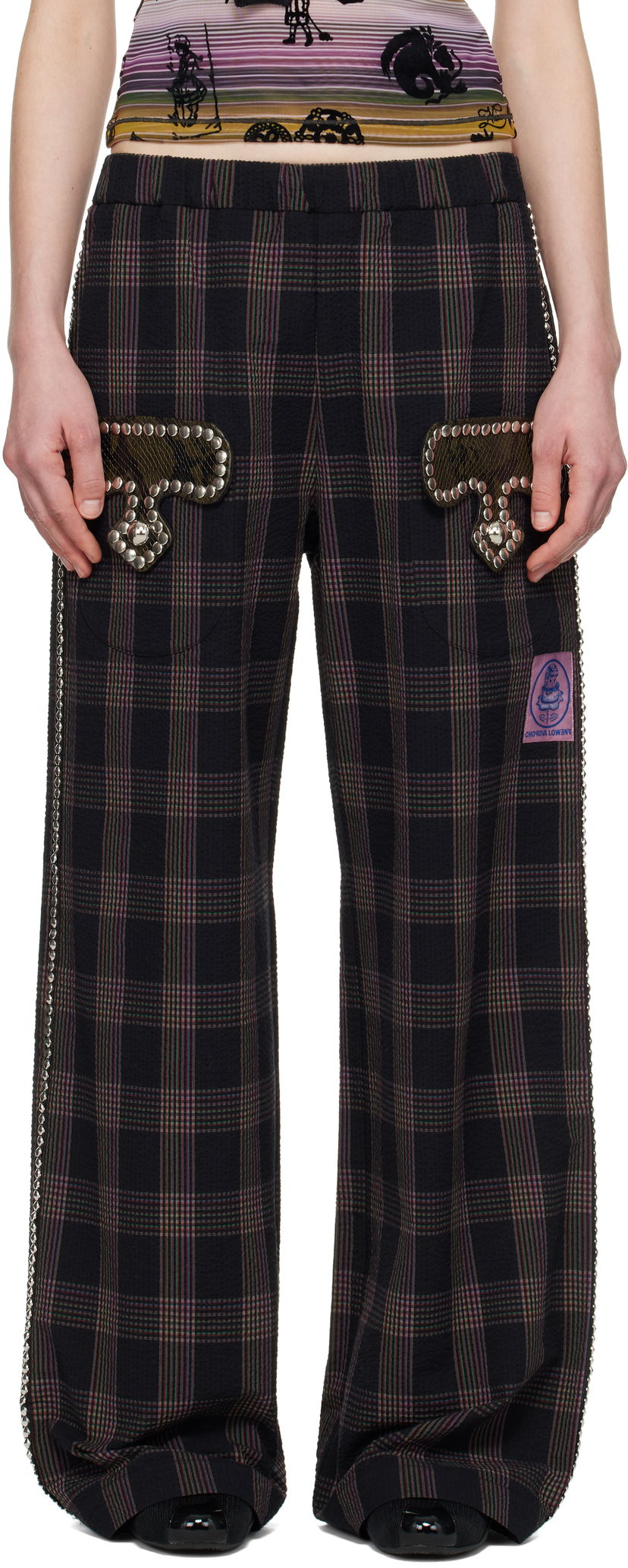 Bukser Chopova Lowena Chopova Lowena Annex Plaid Trousers with Mushroom Appliqué Sort | 4099