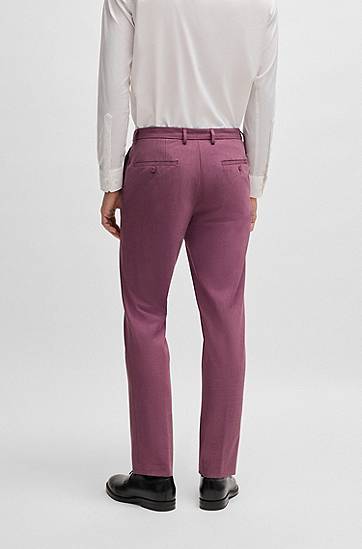 Bukser BOSS Slim-Fit Micro-Patterned Stretch Suit Trousers Lilla | 50535040, 1