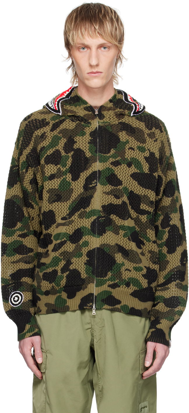 Sweatshirt BAPE BAPE 1st Camo Shark Knitted Zip-Up Hoodie Grøn | 001ZPK301307M