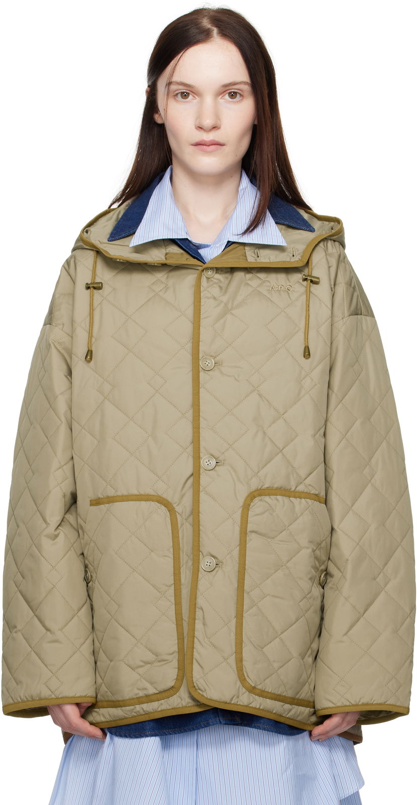 Puffer jakke A.P.C. Hooded Quilted Jacket Grøn | PSAKJ-M32005