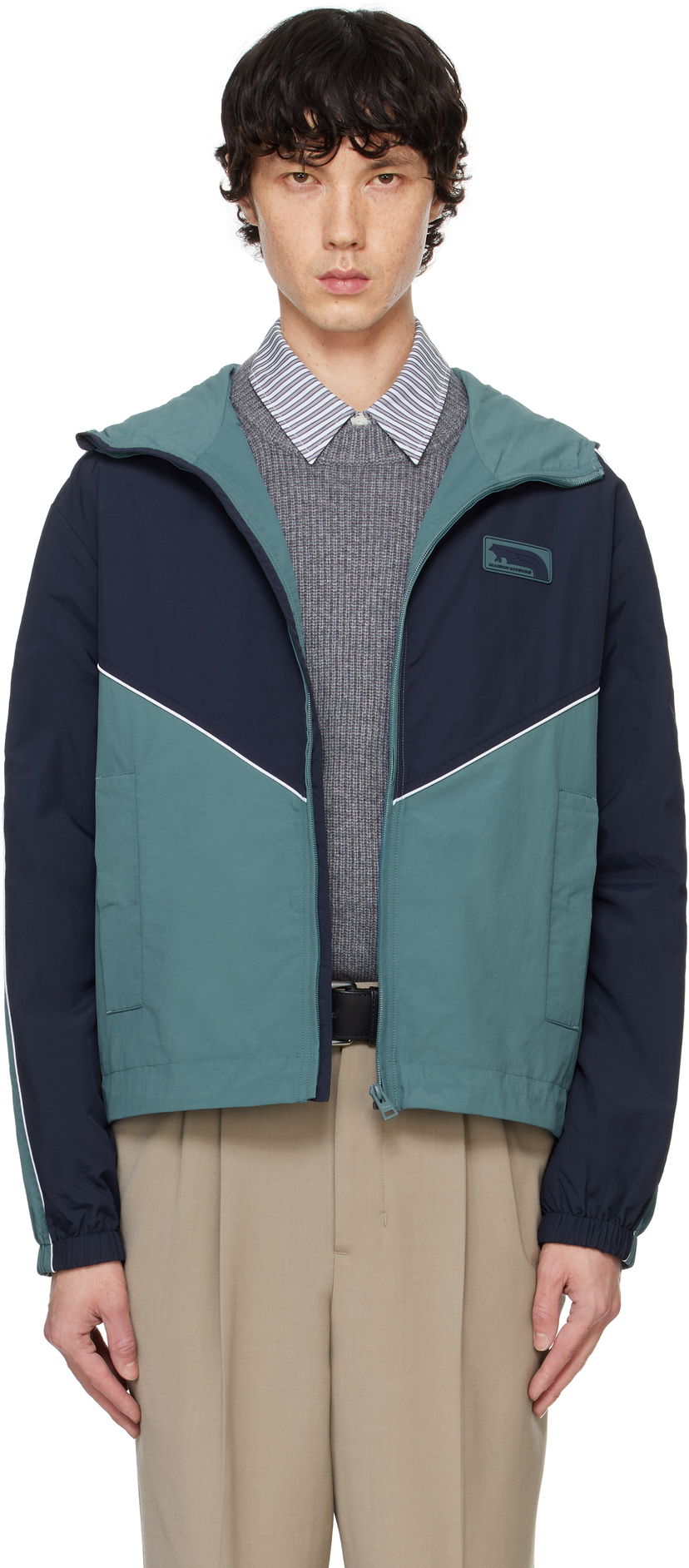 Vindjakke MAISON KITSUNÉ Technical Windbreaker Jacket Blå | NM02206WQ4030