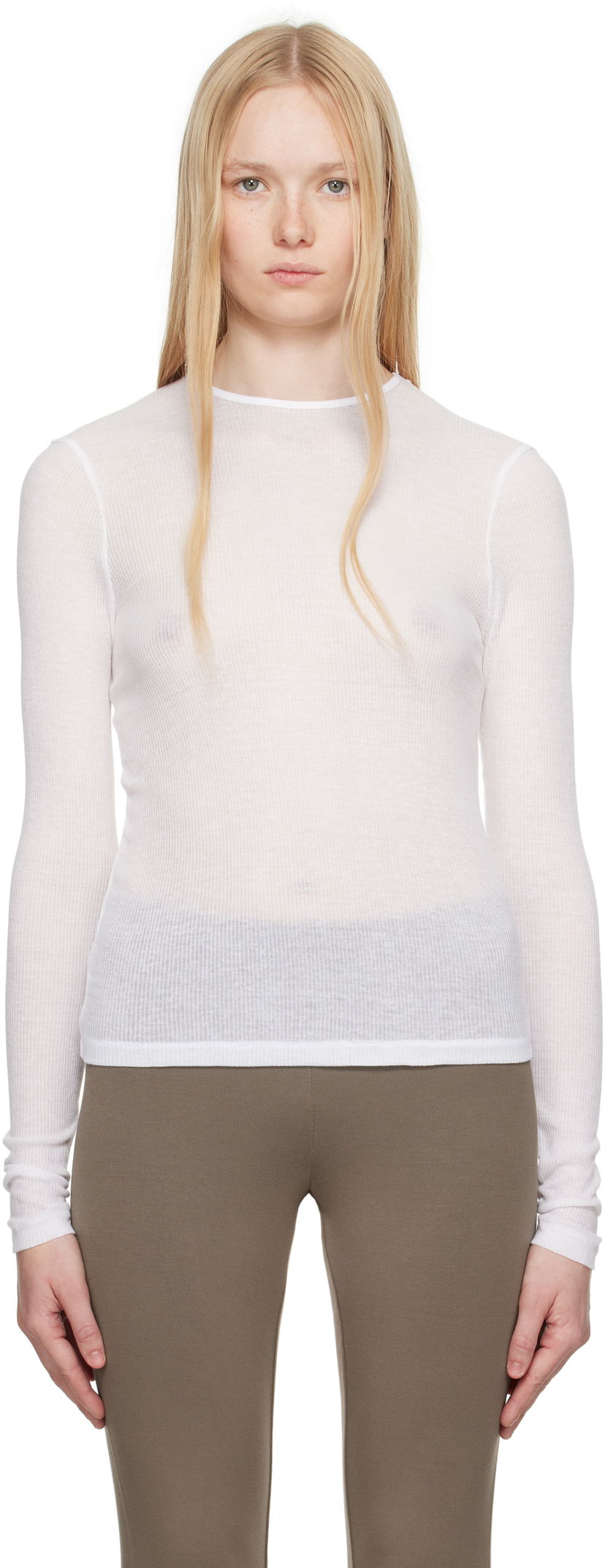 T-shirt SKIMS SKIMS Sheer Cotton Long Sleeve T-Shirt Hvid | TP-LST-4270
