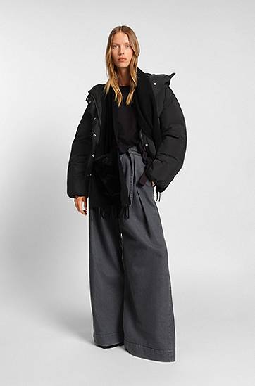 Puffer jakke BOSS Regular-fit Hooded Cropped Puffer Jacket Sort | 50546843, 1