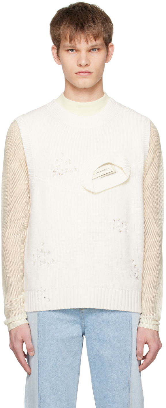 Sweater Feng Chen Wang Feng Chen Wang Distressed Vest Hvid | FUS15KT06