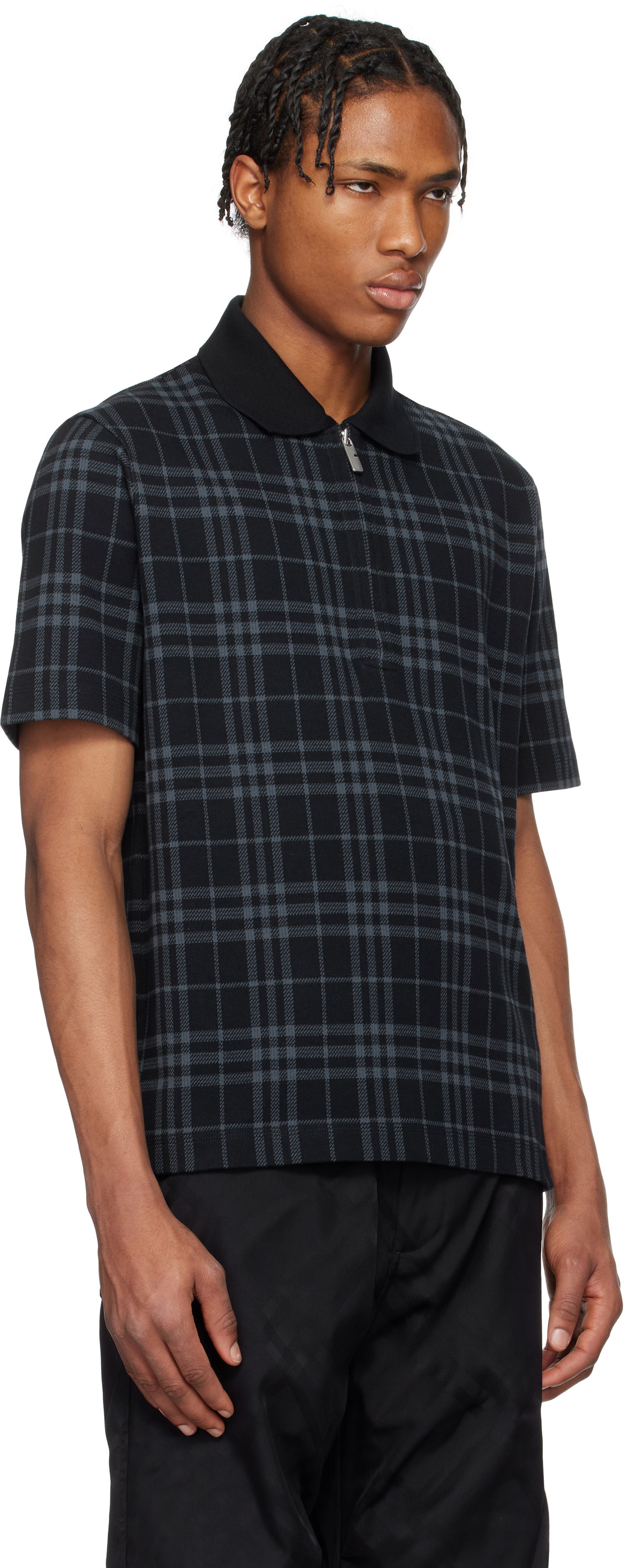 Polo skjorte Burberry Burberry Stretch Cotton Blend Check Polo Sort | 8101895, 1