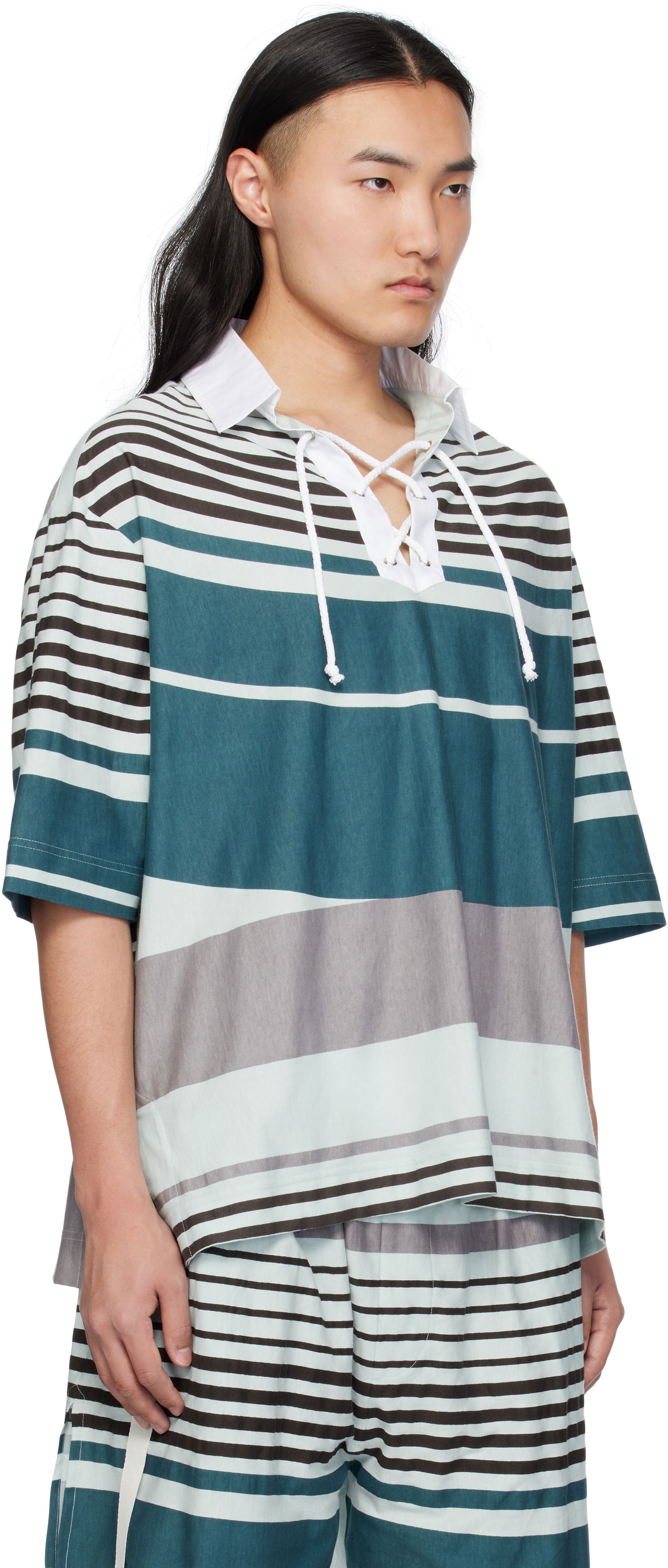 Polo skjorte Craig Green Craig Green Striped Lace-Up Polo Flerfarvet | CGSS25CJETSS24, 1