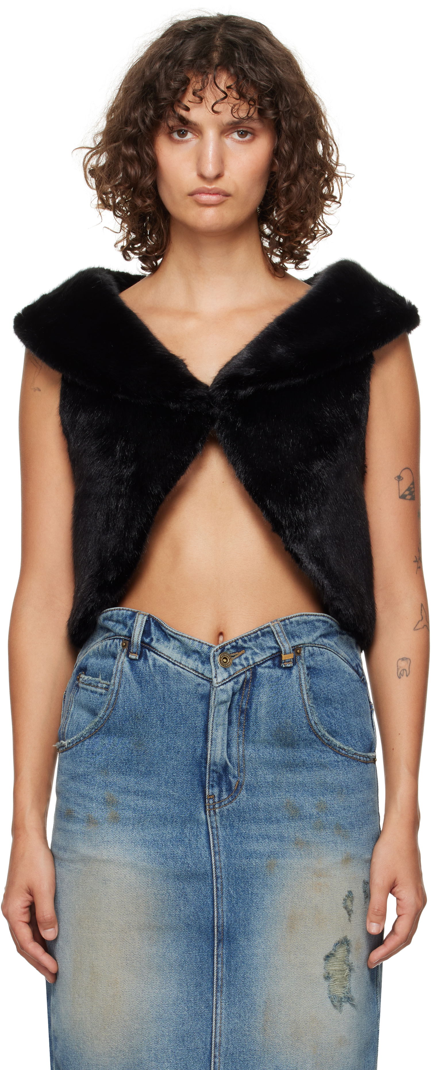 Vest We11done We11done Cropped Faux-Fur Vest Sort | WD-F93-24-026-W-BK, 0