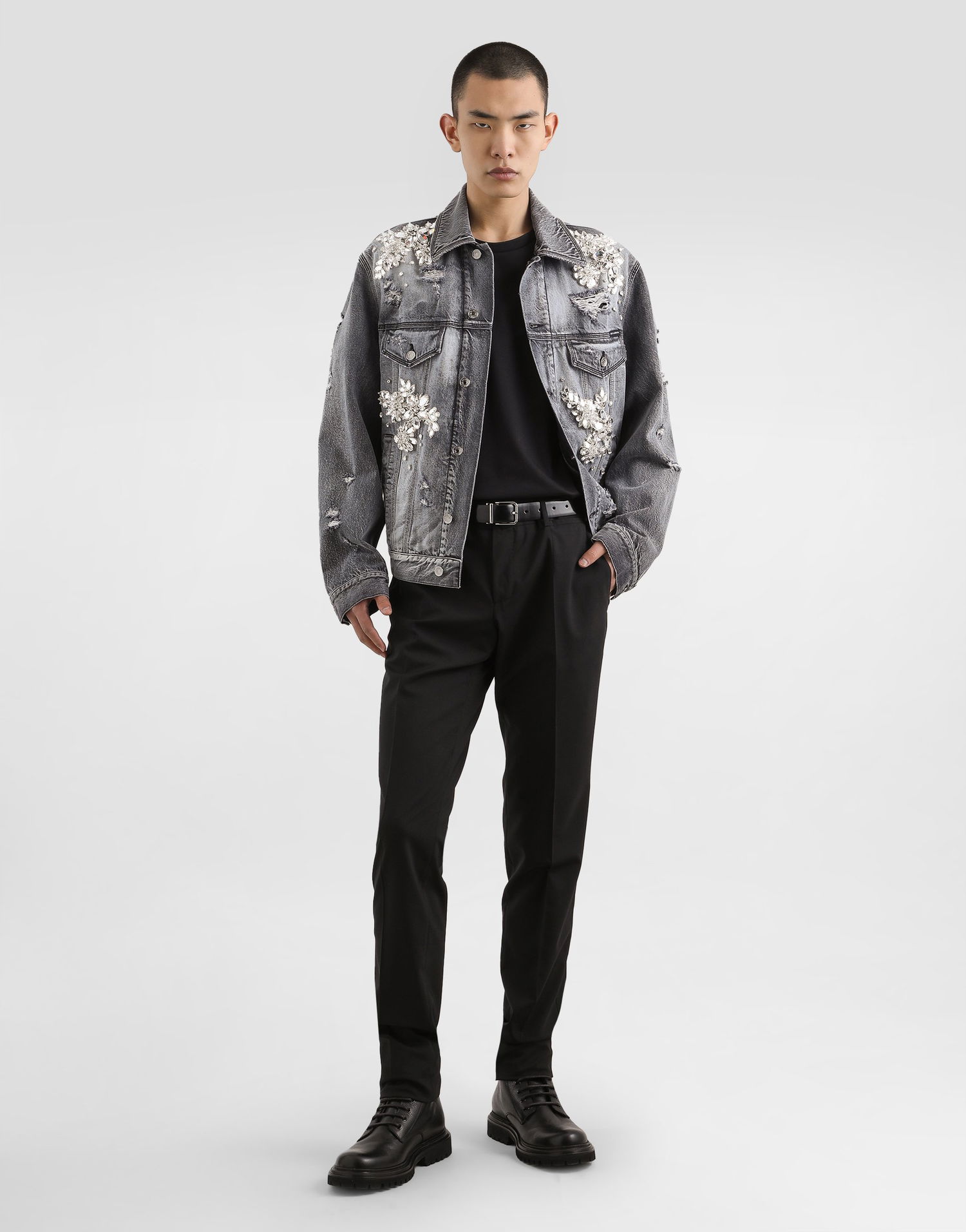Jakke Dolce & Gabbana Dolce & Gabbana Embellished Distressed Denim Jacket Grå | G9BTGZG8NT4S9001, 1