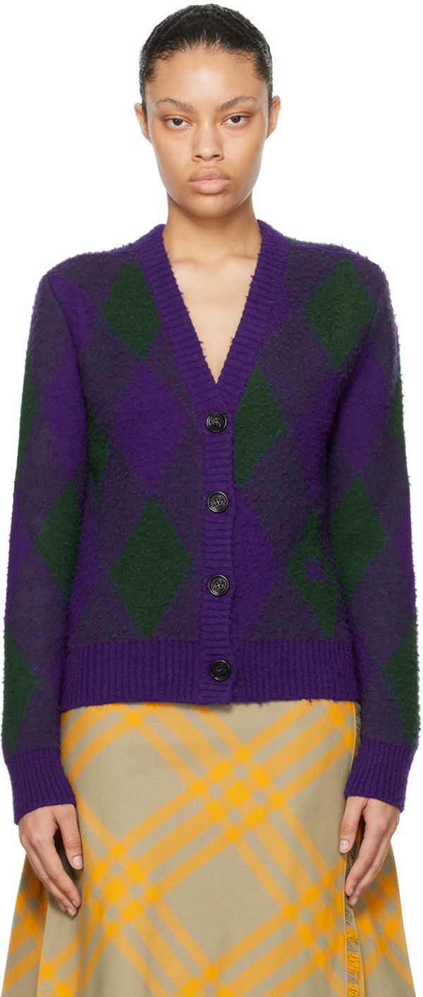 Sweater Burberry Argyle Cardigan Lilla | 8076954, 0