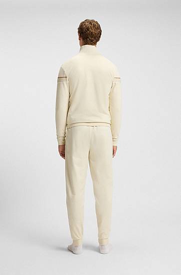 Jakke BOSS Stand-Collar Zip-up Jacket in Cotton Terry with Tape Trims Beige | 50550612, 1