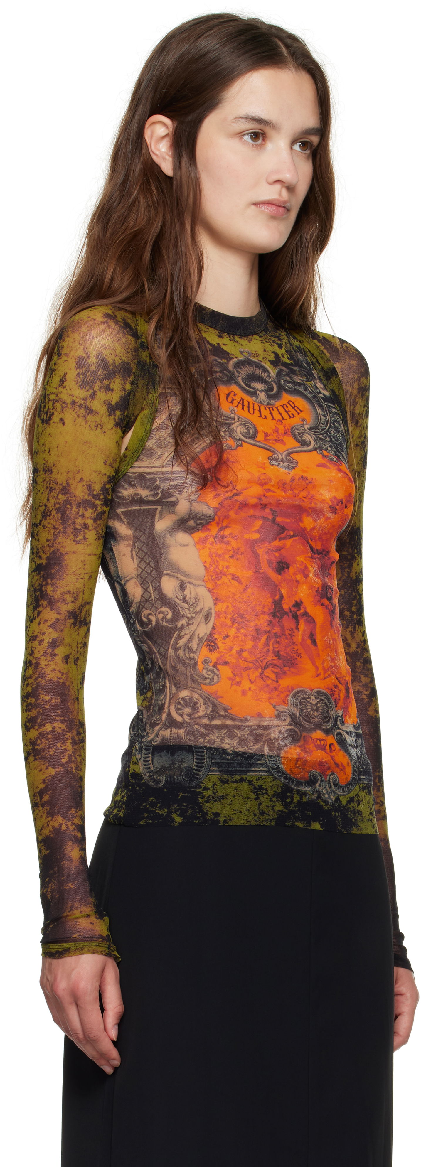 T-shirt Jean Paul Gaultier Jean Paul Gaultier 'The Médaillon' Print Mesh Top Grøn | 25/03-W-TO303-M006P-004115, 1