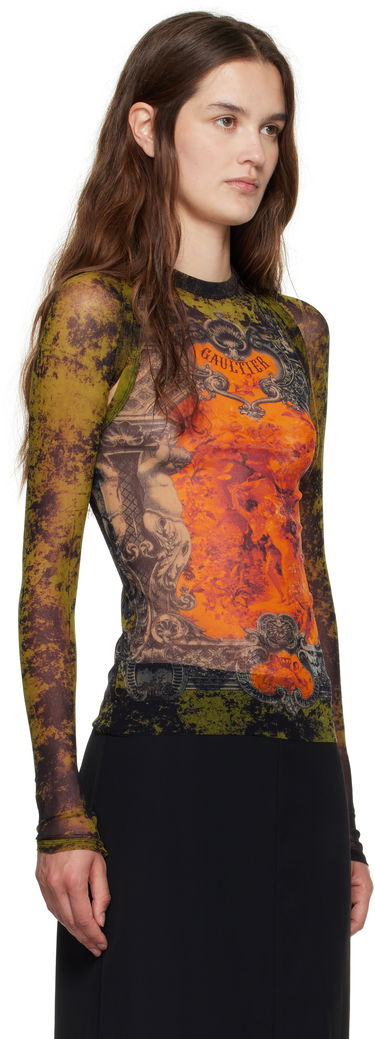T-shirt Jean Paul Gaultier Jean Paul Gaultier 'The Médaillon' Print Mesh Top Grøn | 25/03-W-TO303-M006P-004115, 1