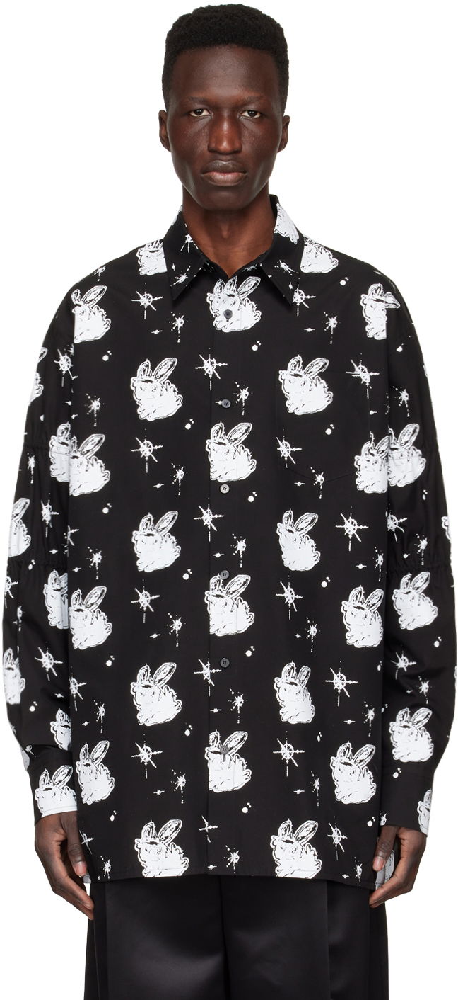 Skjorte We11done We11done Cotton Poplin Space Bunny Print Shirt Sort | WD-BL1-22-142-M-BK