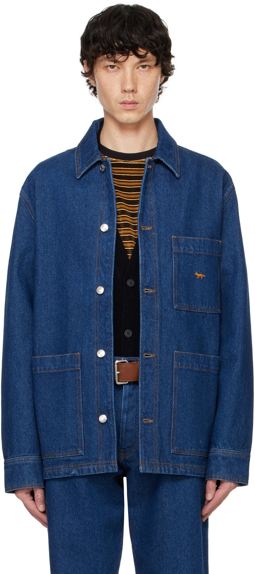 Jakke MAISON KITSUNÉ Workwear Denim Jacket Blå | MM00415WW5023
