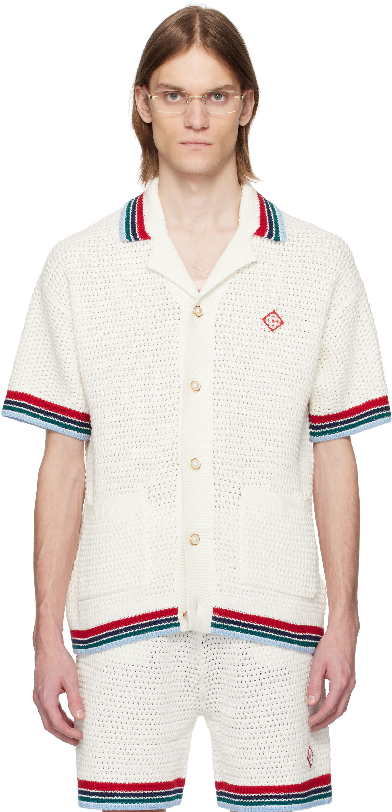 Sweater Casablanca Casablanca Gothic Crochet Knit Polo Shirt Hvid | MS25-KW-920-01, 0