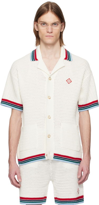 Sweater Casablanca Casablanca Gothic Crochet Knit Polo Shirt Hvid | MS25-KW-920-01, 0