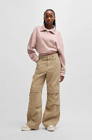 Cargo bukser BOSS Cotton Twill Wide-Leg Cargo Trousers Beige | 50530833, 1