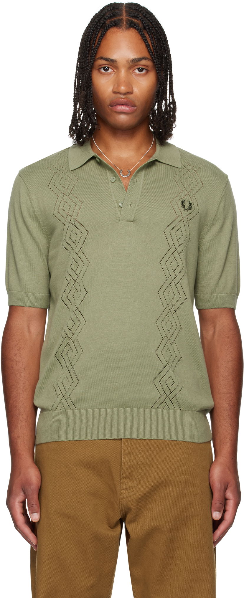 Polo skjorte Fred Perry Fred Perry Knitted Pointelle Polo Grøn | K9749