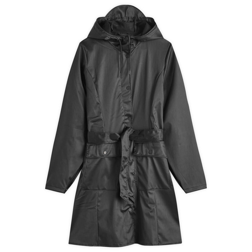 Regnfrakke Rains Curve Long Hooded Rain Jacket, Size L Sort | 18130-84