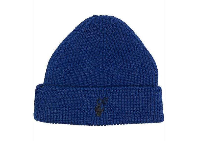 Beanie Off-White Off-White Hand Off Ribbed Knit Beanie Blå | OMLC016F21KNI0014510