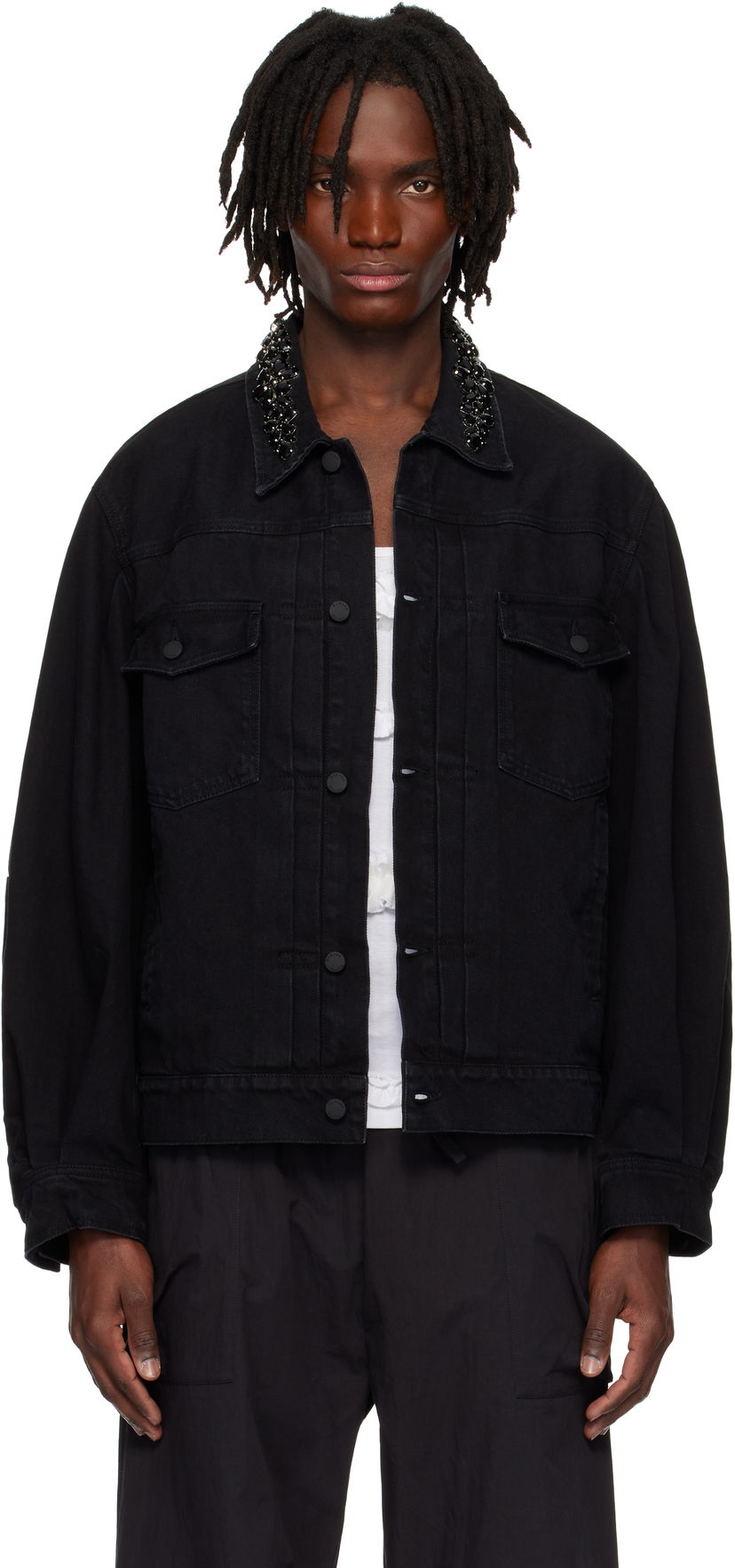 Jakke Simone Rocha Simone Rocha Embellished Denim Jacket Sort | 6116B 1239