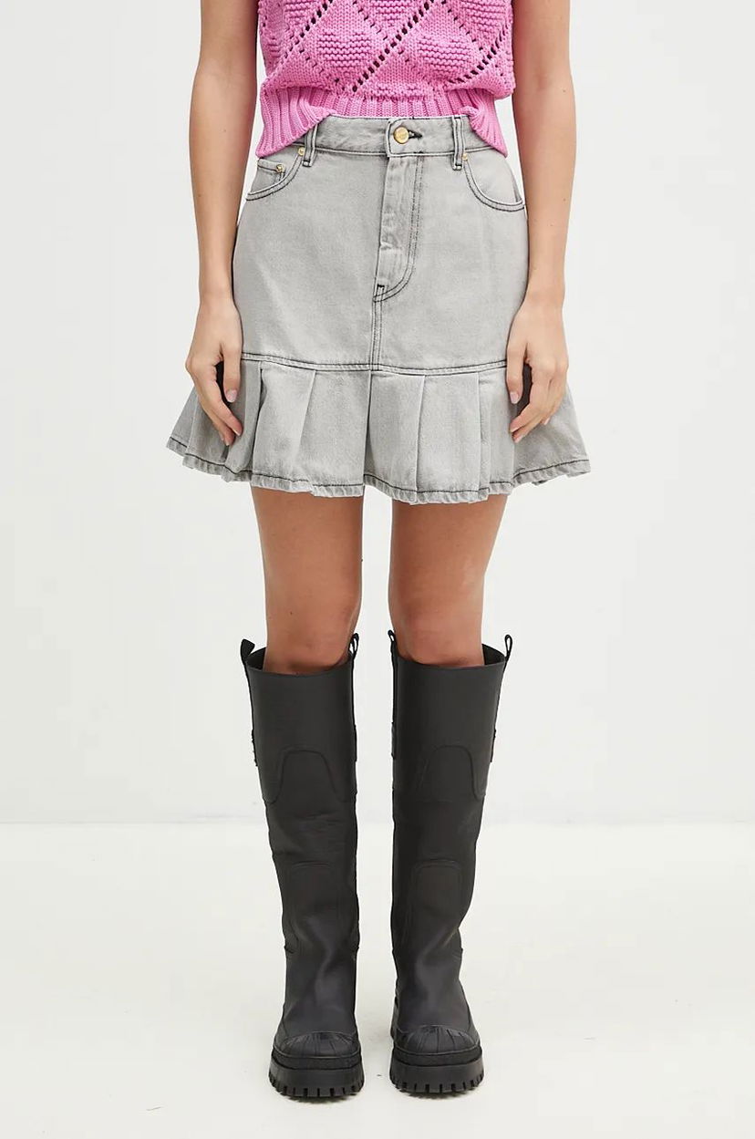 Nederdel GANNI Future Denim Pleated Mini Skirt Grå | J1550